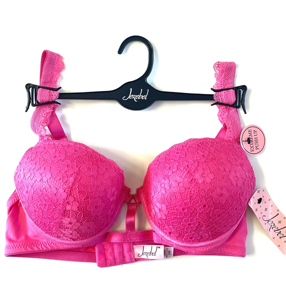JEZEBEL Extreme Push Up Cage Bra Hot Pink Fuschia Lace Feminine J5866 NWT